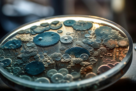 充满细菌菌落的培养皿图片