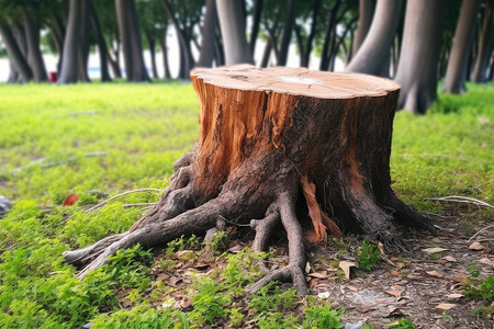 公园的树根木材原料高清图片