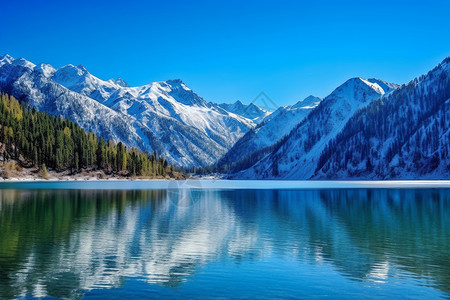 湖泊倒影美景背景图片