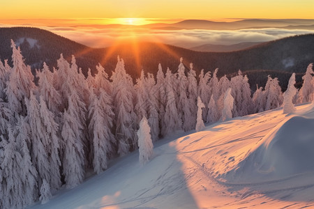 冬季阳光下的森林图片
