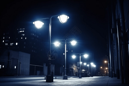 夜景街角城市里的路灯设计图片