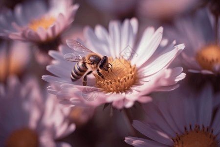 蜜蜂在鲜花花蕊上图片