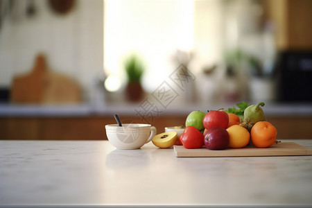 厨房台面上的新鲜蔬果背景图片