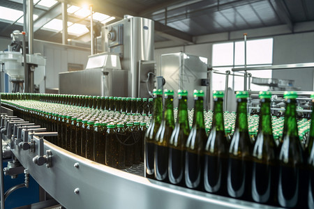 啤酒加工厂内的生产线高清图片