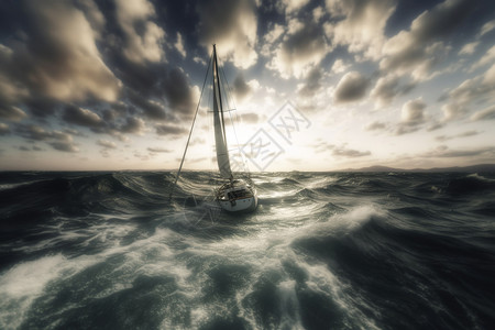 海上冒险巨大海浪中的海上帆船设计图片