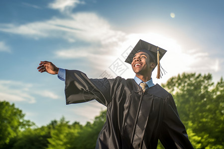 毕业生微笑着扔帽子图片