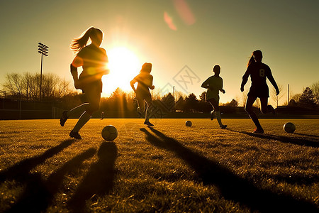 日落足球校园的女性足球比赛背景