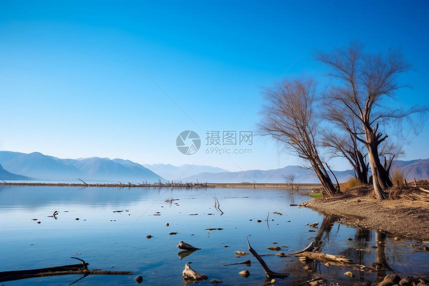 蓝色的湖面景观图片