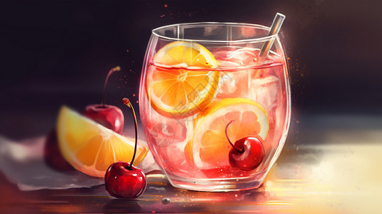 装满酒的杯子装满水果酒的玻璃杯插画