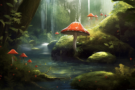 儿童话世界的蘑菇背景图片