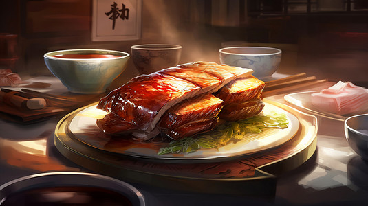 北京脆皮烤鸭美味的烤鸭插画