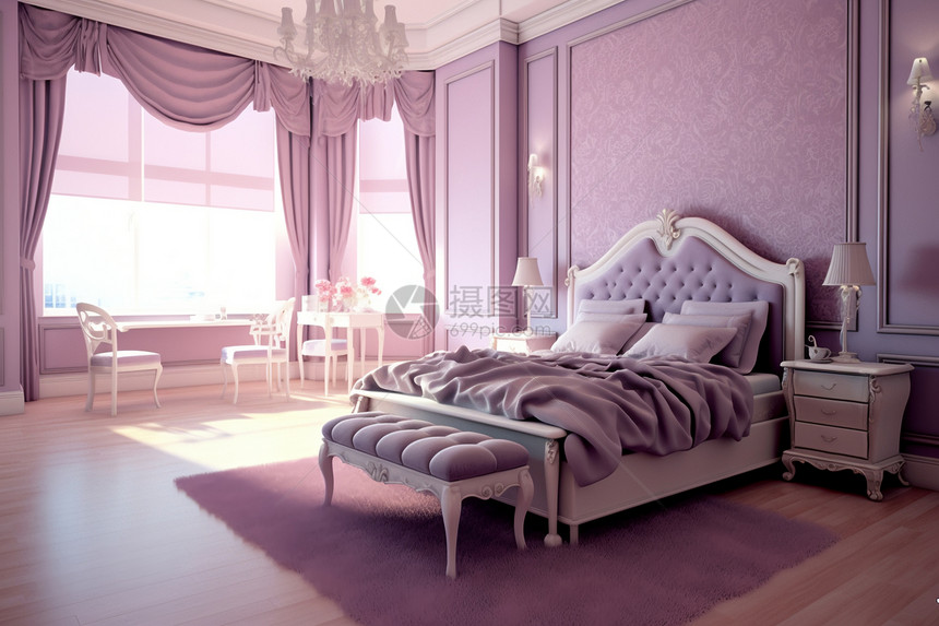 清新的紫色卧室装修图片