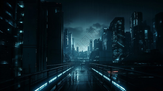 科幻虚拟的昏暗城市背景图片
