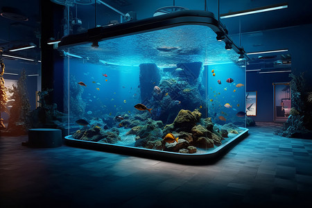 室内鱼缸室内的海洋水底世界背景