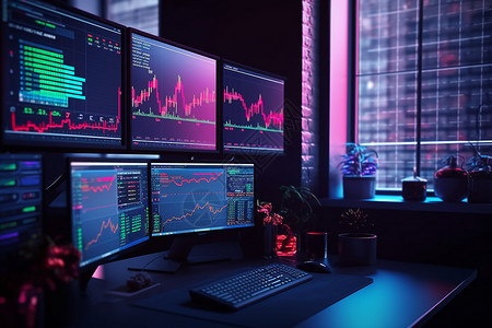 三台电脑电脑上的股票数据背景