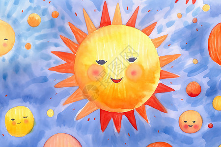 厚涂太阳可爱的手绘太阳插画