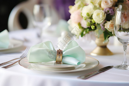 婚宴的布置银色餐叉高清图片