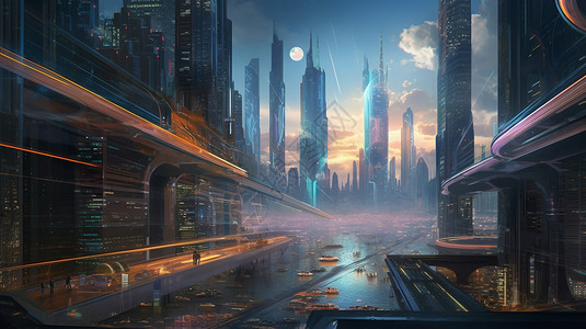 科幻虚拟的摩天大楼背景图片