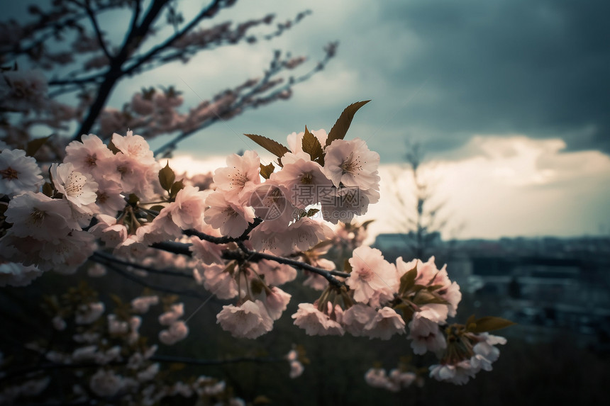 树木上美丽的樱花图片