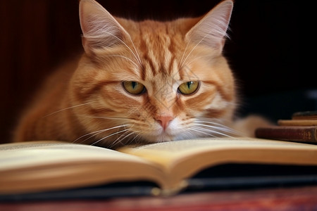 书籍上趴着的猫咪图片