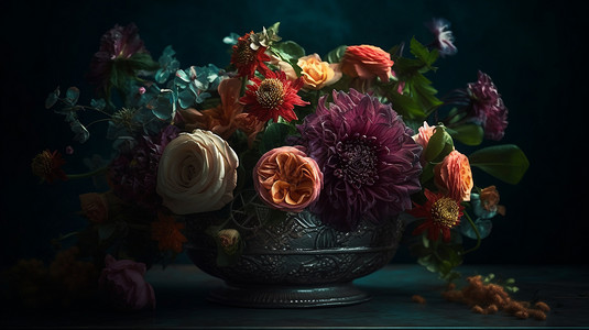 花瓶中的植物花朵图片