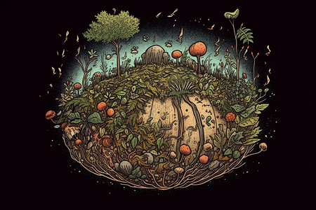 生命能量星球上生长的植物插画