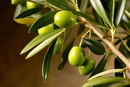 树枝上的绿橄榄高清图片