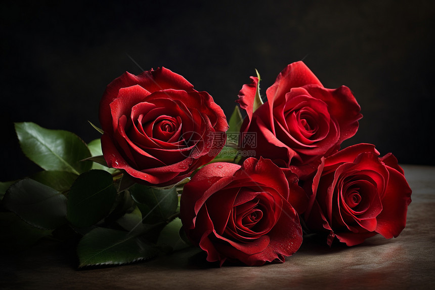 桌子上的红玫瑰图片