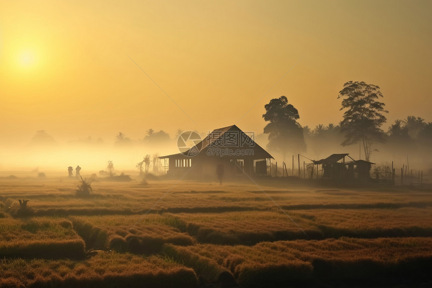 秋天清晨的稻田图片
