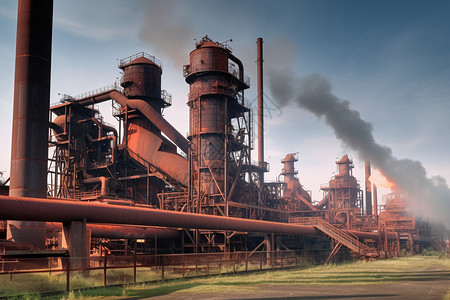 炼铁厂的烟囱图片