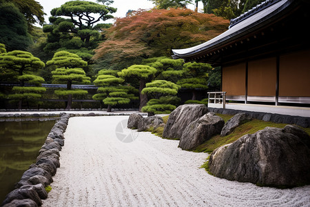 日本岩石花园日本风格的花园背景