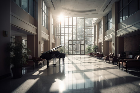医院大厅有一架三角钢琴图片