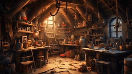 木工工作室木匠的木工房插画