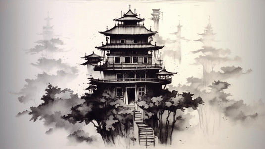 水墨中式建筑图片