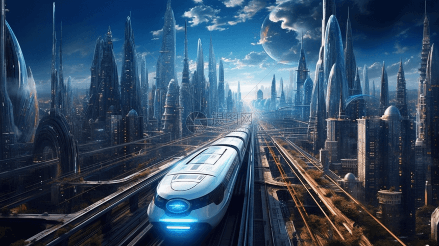 未来城市中的轨道运输图片