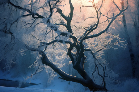 结冰的树木图片