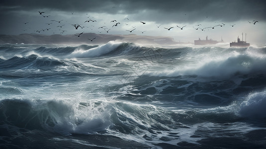 大海中创建潮汐能图片