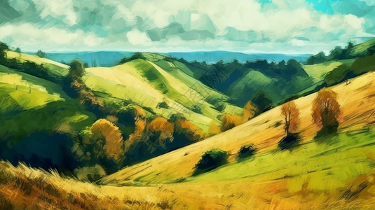 绿色山路连绵起伏的丘陵插画