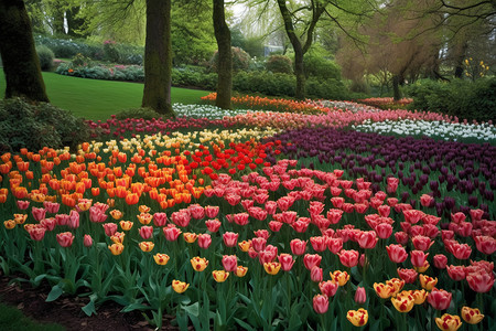 公园花朵五颜六色的郁金香设计图片
