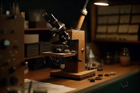 实验台实验室里的显微镜背景