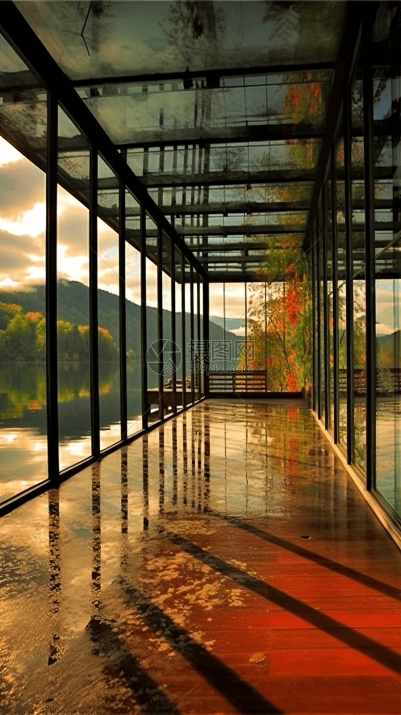 湖边的玻璃房图片