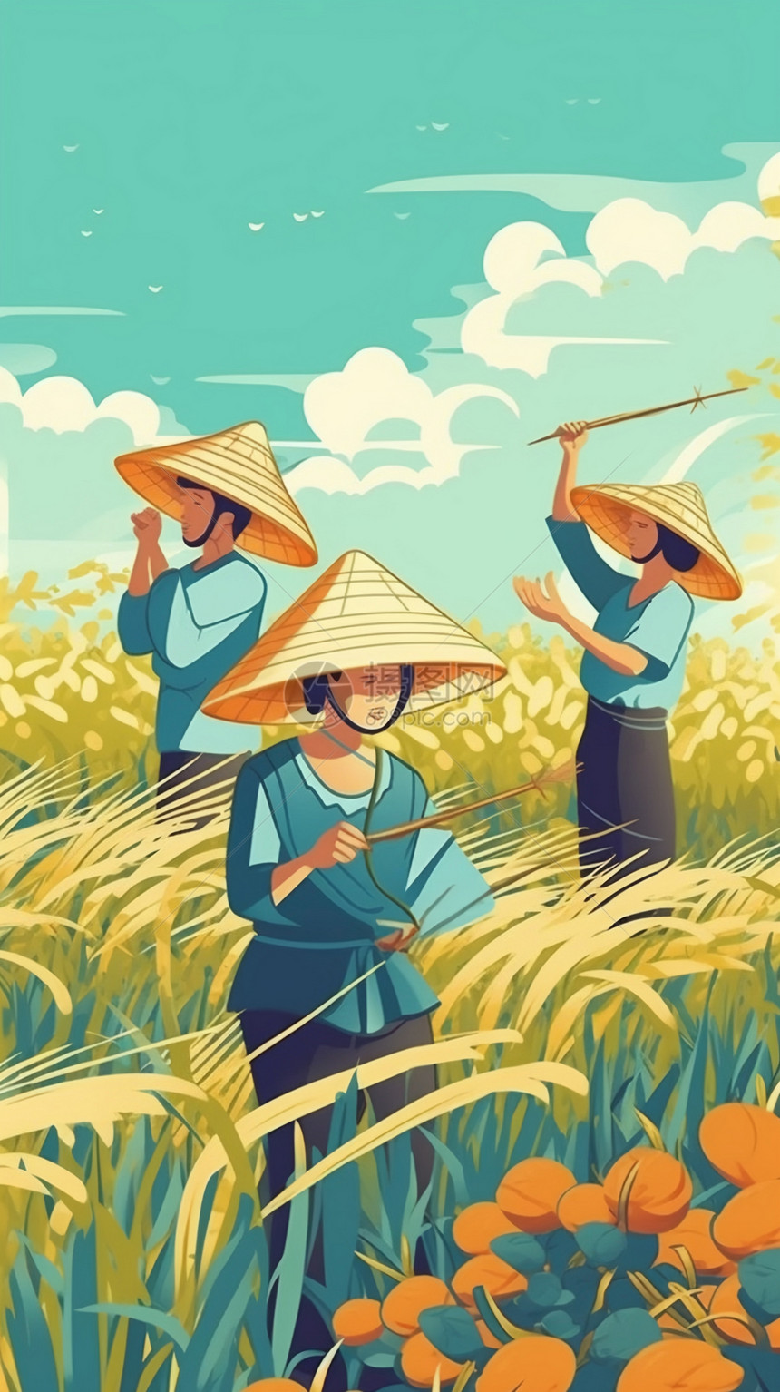 收获成熟的金色稻秆图片