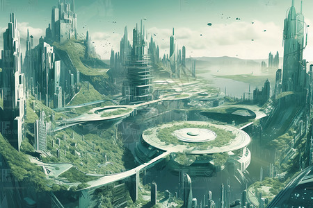 可持续技术可持续的未来城市插画