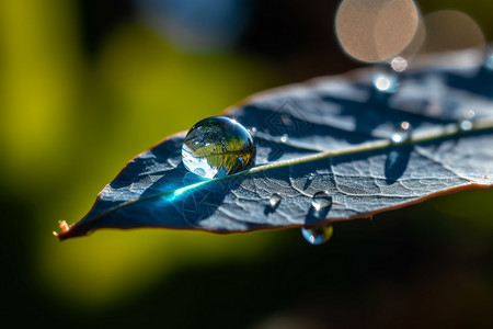 绿叶上的单个水滴背景图片