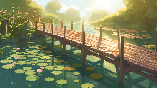 夏日的池塘背景图片
