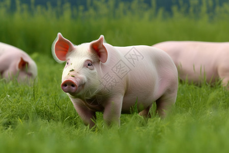 草地猪草地上的家猪背景