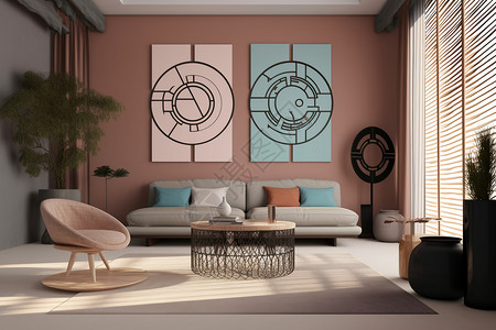 家具符号客厅的八卦图背景
