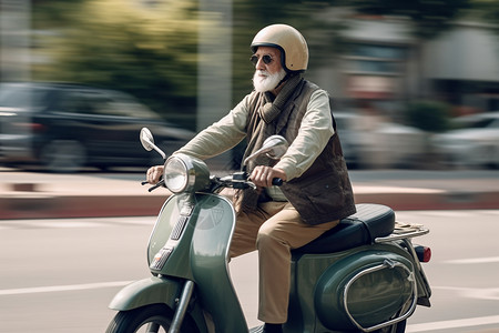 摩托车上的老人图片