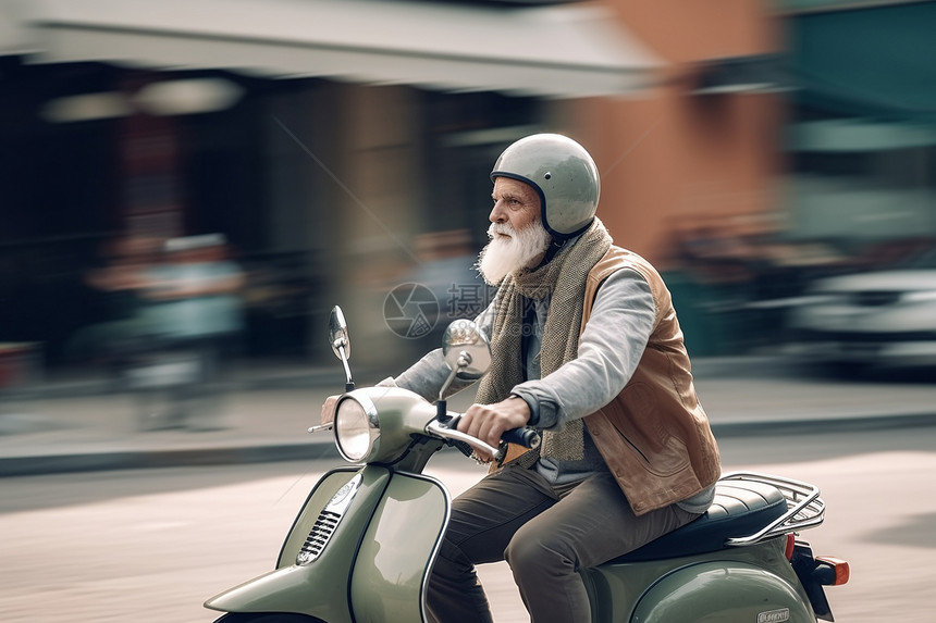 骑摩托车的老人图片