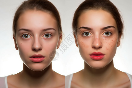 抗衰模特女孩化妆前后对比设计图片